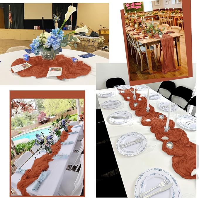 25 Pack Terracotta Fall Table Runner 17 x 108inch Cheesecloth Table Runner Boho Gauze Table Runners Rustic Sheer Fabric Cheese Cloth Table Runners for Wedding Party Bridal Shower Farmhouse Home Decor