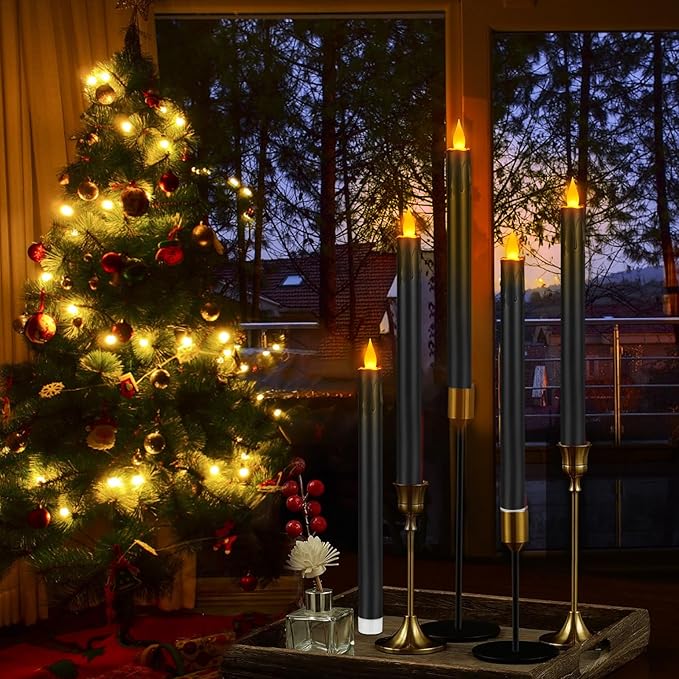 wemarry Flameless Taper Candles 10.6" Dripless Battery Operated Taper Candles Included Remote Timer 400+ Hours by 2AA Batteries for Halloween Christmas Wedding (Black, 24 Pack)