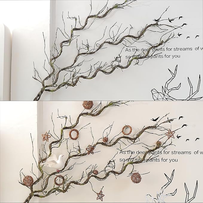 71inch Twisting Artificial Greenery Grapevine Garland Faux Woody Tree Branches Plants Twigs Stems Trunk Moss for Arch Fireplace Wall Hanging Garden Halloween Jungle Theme Reptile Decoration