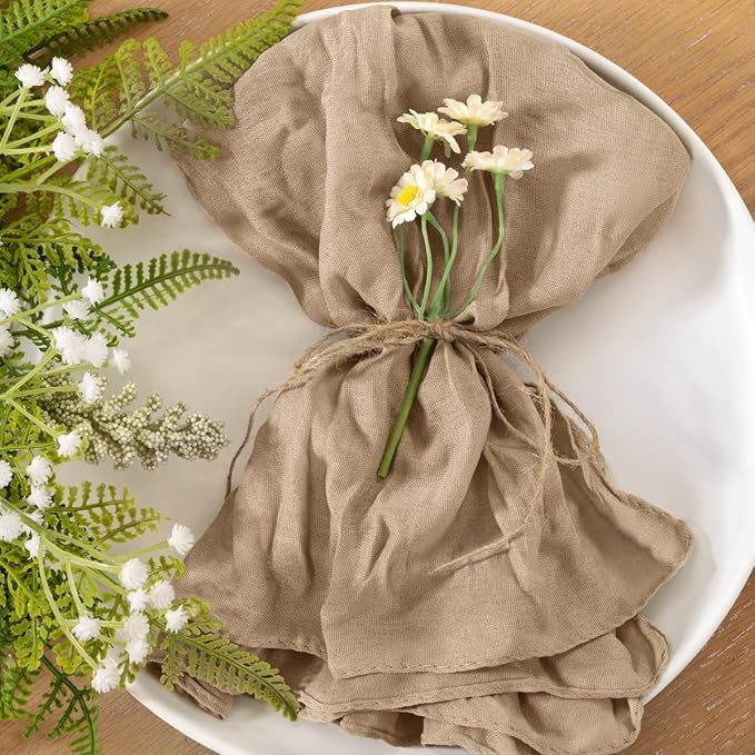 25pcs Nude Cheesecloth Napkins Washable Boho Rustic Gauze Table Cloth Napkins Bulk 21x21 Inches for Wedding Party Bridal Baby Shower Birthday Table Decor