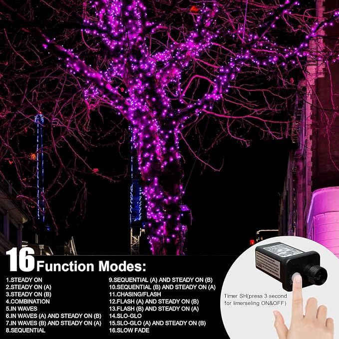 LAMPHOME 33ft Valentine's Day String Lights, Christmas Decorative Mini Lights, 100 LED Pink Fairy Starry String Lights Plug in, 16 Lighting Modes for Valentines Day Tree Decorations (Pink)