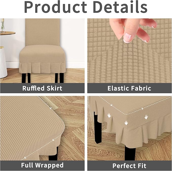 Easy-Going Dining Chair Covers Stretch Parsons Chair Slipcover with Skirt Chair Covers for Dining Room Restaurant Banquet (4 PCS, Sand)