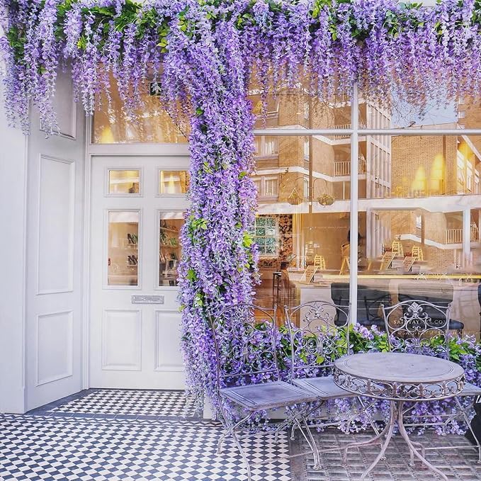 5 Pack Light Purple Wisteria Hanging Flowers Garland, 3.77 Feet Artificial Flower Vines, Fake Wisteria, Artificial Vines Hanging Garland for Backdrop Outdoor Yard Garden Decor