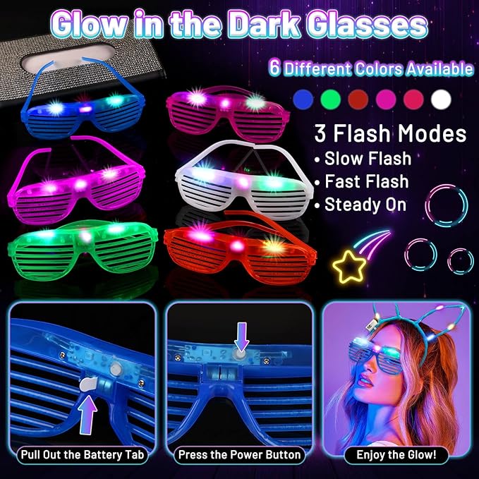 276 PCS Glow in the Dark Party Supplies, Light Up Party Favors ,Neon Glow Party Supplies with Glow Sticks, Light Up Glasses, Headband, Finger Lights, Bracelet, LED Hair Clips