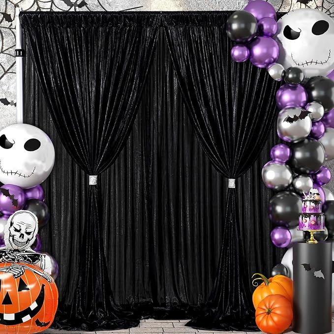 Black Sequin Backdrop Curtain 2 Panels 4.8FTx10FT Glitter Background Drapes Sparkle Photography Backdrop for Party Wedding Stage Birthday Wall Decorations