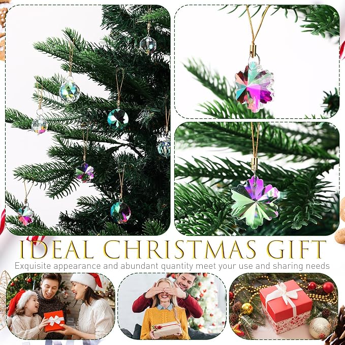 XunYee 36 Pcs Crystal Glass Christmas Balls Ornaments, 1.18" Mini Hanging Crystal Prism Xmas Tree Decorations Pendants for Home Wedding Birthday Party Holiday Decorations(AB Color,Mixed Styles)