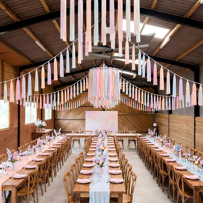 Tenceur 131 ft Party Decor Pre Assembled Ribbon Tassel Garland Boho School Classroom Streamer Ribbon Tassel Garland Birthday Nursery Photography Prop Decor