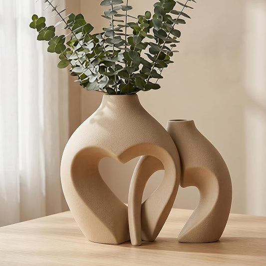 Ceramic Flower Vases Home Decor Heart Shaped Vase Set of 2 | Nordic Heart Shaped Vases Minimalist Decorative Vase for Table Centerpiece Wedding Dining Living Room Office House Decoration