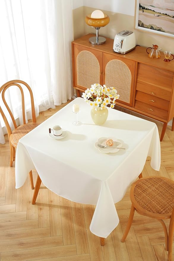 10 Pack Square Tablecloth 70 x 70 Inch Ivory Tablecloth, Polyester Fabric Washable Table Cloth for Home, Party, Wedding or Restaurant Use.