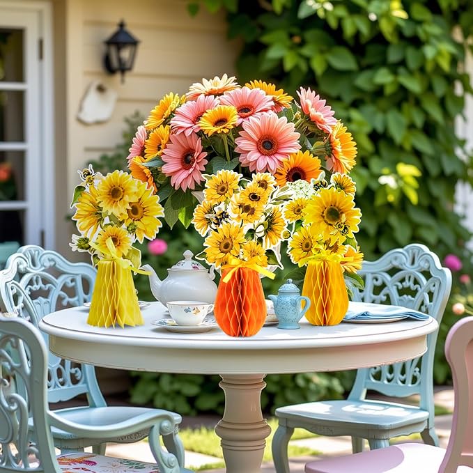 SUNBEAUTY 9 PCS Sunflower Honeycomb Centerpieces Sunflower Party Decorations Yellow Honeycomb Table Centerpiece for Spring Summer Garden Themed Birthday Baby Shower Decor