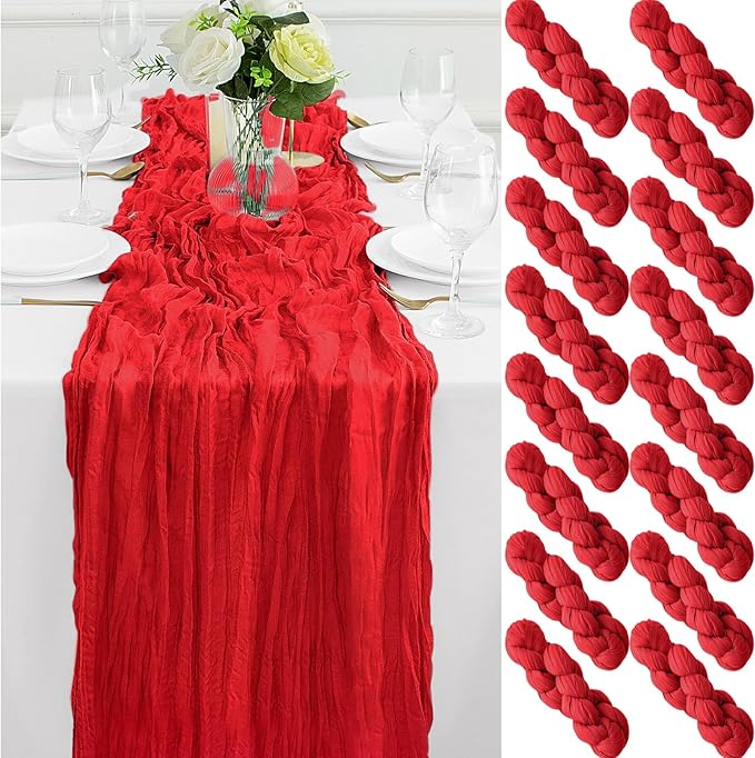 16Pack Red Table Runner 10FT Red Cheesecloth Table Runner 35x120Inch Long Boho Cheese Cloth Table Runners Rustic Gauze Table Runners for Party Wedding Bridal Baby Shower Table Decor
