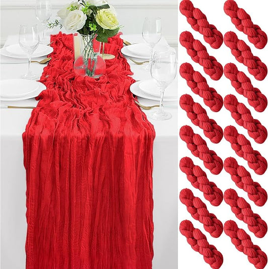 16Pack Red Table Runner 10FT Red Cheesecloth Table Runner 35x120Inch Long Boho Cheese Cloth Table Runners Rustic Gauze Table Runners for Party Wedding Bridal Baby Shower Table Decor