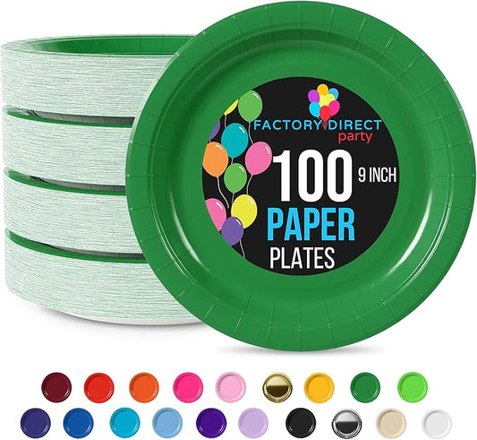 Exquisite Party Solids Emerald Green Paper Plates Disposable Heavy Duty 9 Inch Emerald Green Disposable Plates For Party 100 Pcs Heavy Duty 350 GSM, Birthday Supplies