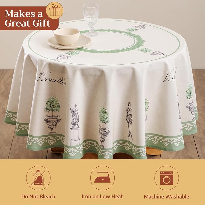 Maison d' Hermine Table Cloth Round Table 100% Cotton 69 Round Inches Tablecloth Reusable Decorative for Dining Kitchen Room Farmhouse Party Home Hotel Restaurant Spring Summer - Jardin Du Roy