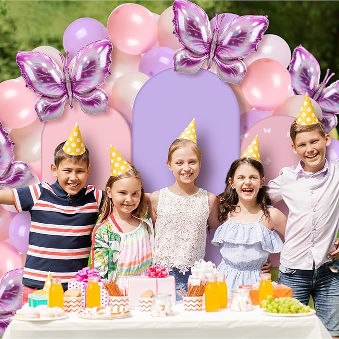 Foilswirl 34 Pcs Butterfly Baby Shower Decorations for Girls a Little Butterfly Is on The Way Party Arch Backdrop Cover 4ft 5ft 6ft Spandex Arch Backdrop Cover with Balloons for Girl Birthday Decor