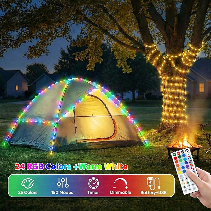 OMIKA 16.5ft 50 LEDs Battery Operated Fairy Lights, 24 Colors +Warm White USB Powered String Lights, with Remote Timer Waterproof Twinkle Lights for Room Garden Patio Indoor Outdoor Decor(150 Modes)
