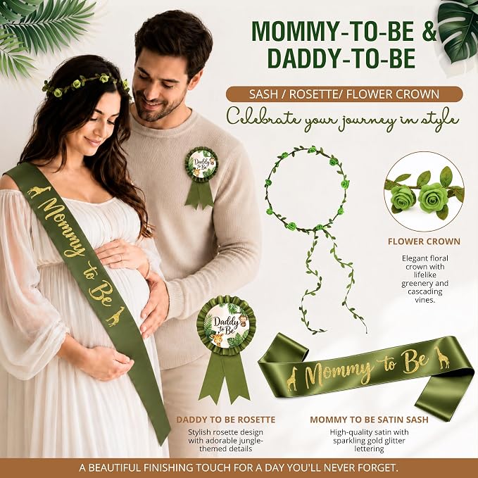 272 Pc Safari Baby Shower Decorations, Jungle Animal Party Set | Safari and woodland baby shower decorations; jungle and forest animal styles with backdrop, balloons, banner, sash