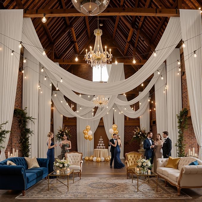 10 Panels 5x40ft Beige Ceiling Drapes for Wedding Parties, Wrinkle Free Thick Polyester 40ft Extra Long Wedding Draping Beige Ceiling Curtains Arch Drapery for Birthday Party Canopy Tent Decor