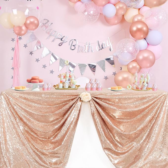 B-COOL Rose Gold Sequin Tablecloth Wedding Table Cloths for Reception Sparkly Tablecloths Dessert Table Cloth Sequin Overlay Square 50x50inch