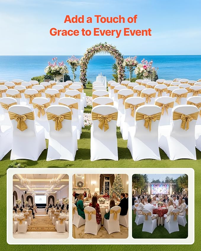 VEVOR Chair Covers, Polyester Spandex Chair Cover, Stretch Slipcovers for Wedding Party Dining Banquet Flat-Front Chair Covers (White-a, 53PCS)
