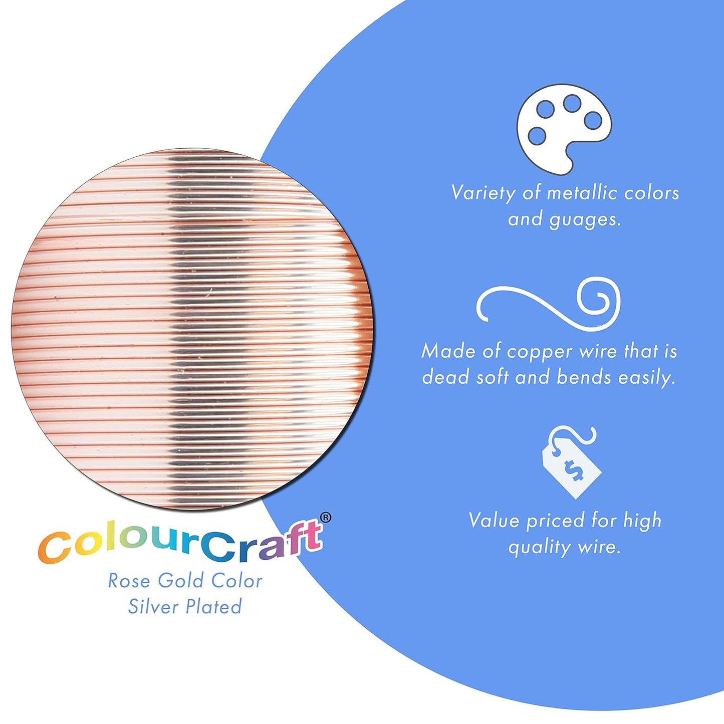 Beadalon ColourCraft Wire, 18 Gauge, Rose Gold Color Silver Plated, 10 yd Spool