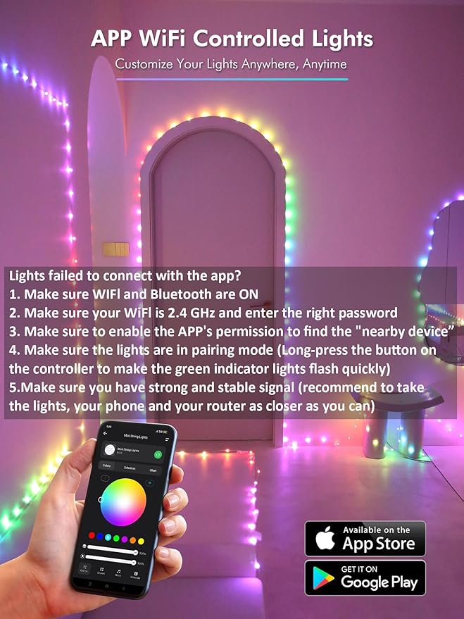 BrizLabs Smart Christmas Fairy Lights, 98ft 300 LED WiFi Christmas Fairy Lights Work with Alexa & Google Home, Rainbow Xmas Light Dimmable Xmas Decorative Lighting Music Sync for Home Holiday Party