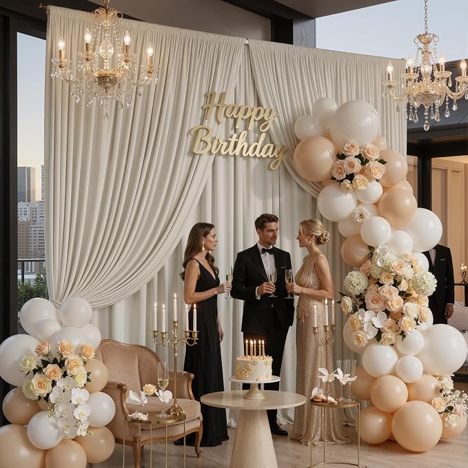 20x10ft Wrinkle Free Beige Backdrop Curtains for Parties, 4 Panels 5x10ft Silky Polyester Photo Backdrop Drapes Back Drop Cloth Drapery for Wedding Birthday Photography Background