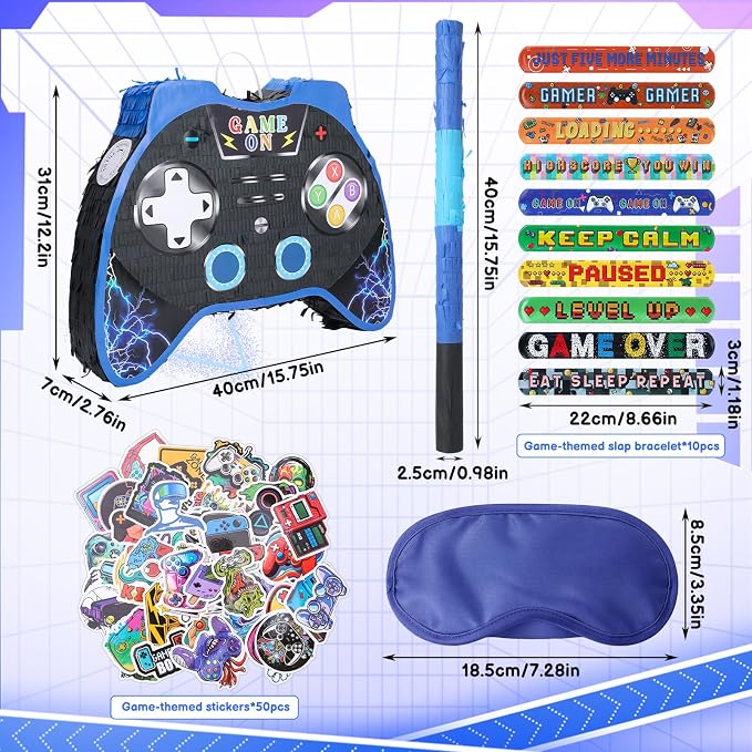 Video Game Piñata - Game Controller Piñata Bundle with Blindfold and Bat for Birthday Gamer Parties, Party Decor, Gaming theme parties (16x12x3 Inches)