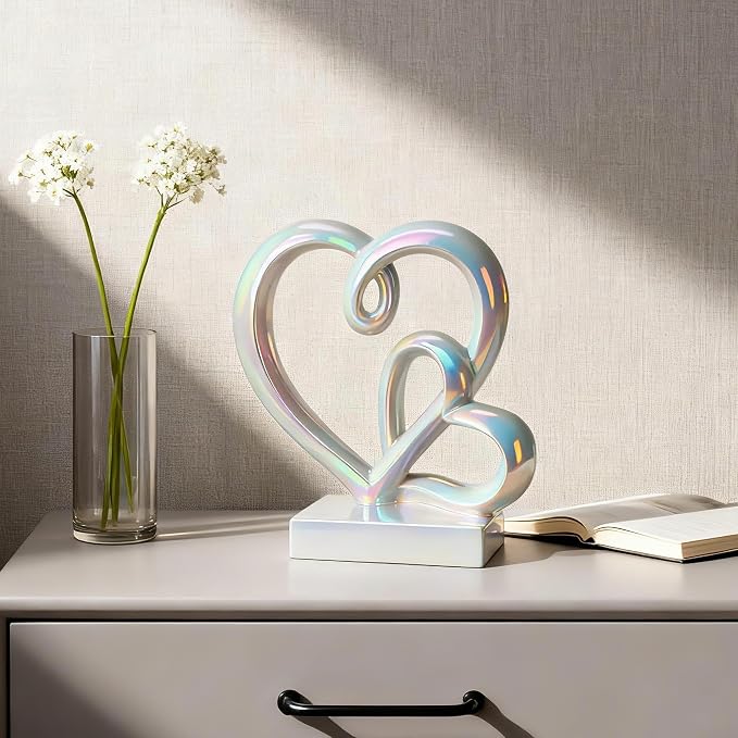 Wedding Anniversary Couples Gifts-Two Hearts Decor Statue,1st to 50th for Her/Him,Engagement Present, Shimmering Love Symbol for Couple, Romantic Home Accent