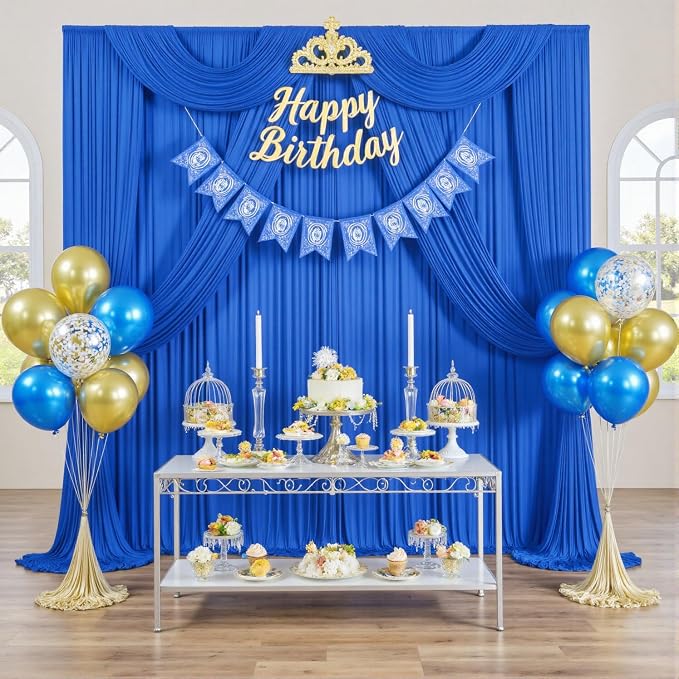 20ftx12ft Wrinkle Free Royal Blue Backdrop Curtain, 4 Panels 12FT Height Royal Blue Wedding Backdrop Drapes, Silky Polyester Back Drop Cloth for Birthday Photography Background Party