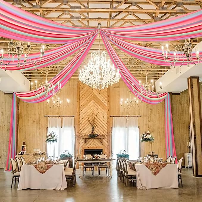 DUOBAO Wedding Chiffon 5x30FT Rainbow Sheer Draping Fabric for Photography Backdrops, Soft Curtains for Arches, Christmas, and Indoor Events - 6 Panels