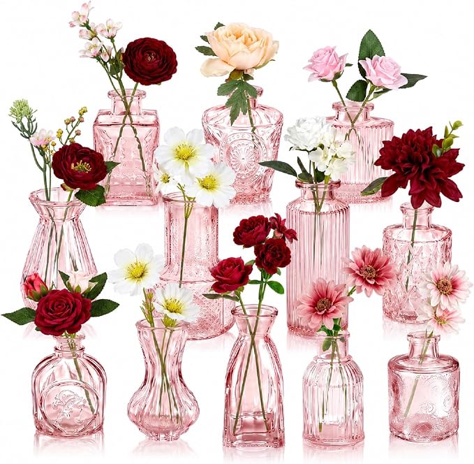 36 Pcs Artificial Flowers Table Centerpiece with Vases Colorful Wildflower Centerpieces Silk Flower Arrangement for Wedding Baby Shower Table Centerpieces Party(Multi Color,Pink)