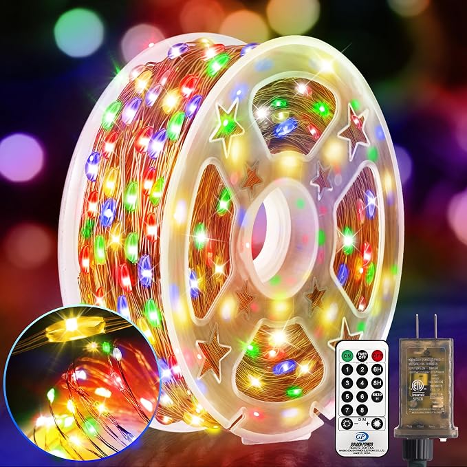 KNONEW 100FT 300 LED Outdoor Fairy Lights Plug in, Christmas Fairy Lights Outdoor Waterproof 8 Modes Memory Times for Wedding Bedroom Walls Garden Trees Decoration(Multicolor)