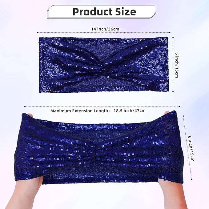 Poise3EHome Sequin Chair Sashes Navy Blue Folding Chair Covers Bow for Wedding Party Reception Decorations, 100 PCS