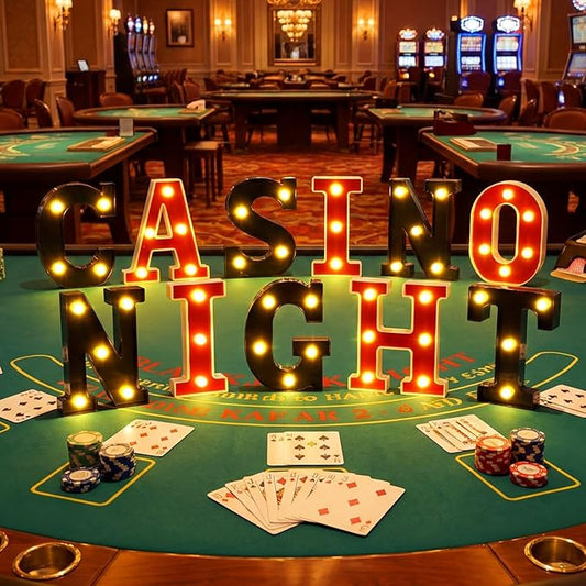 Aurelema 11 Pcs Casino Night Large LED Letter Sign LED Lights Battery Powered Table Decoration for Party Gift Tabletop Decoration