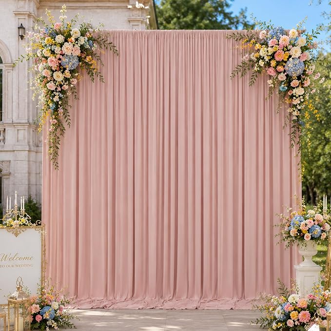 40x10ft Wrinkle Free Dusty Pink Backdrop Curtains for Parties, 8 Panels 5x10ft Silky Polyester Photo Backdrop Drapes Back Drop Cloth Drapery for Wedding Birthday Photography Background