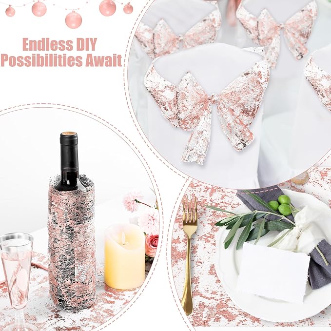Aneco 12 Pieces Metallic Glitter Table Runner 84 x 11 Inches Rose Gold Glitter Mesh Table Runners Sparkle Rectangle Runner Roll Decorations for Wedding Baby Shower Birthday, DIY Home Decor