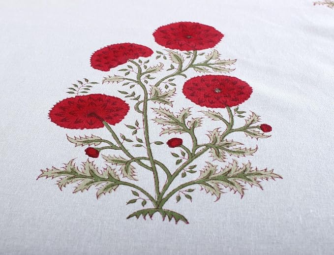 Ridhi Falum Red Hand Block Print Cotton Rectangle Tablecloth 160" x 72" inches Reusable Table Cover Decorative Everyday Use for Dining Room, Farmhouse, Home Gift for Spring, Mother's Day