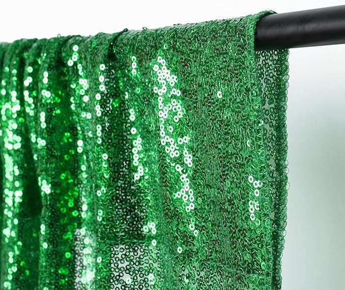 PartyDelight Green Sequin Backdrop Curtains 2x8ft 2 Panels | 3mm stitched sequin curtain with 4 inch rod pocket for 2x8ft 2 panel doorway window side drape narrow photo booth strip