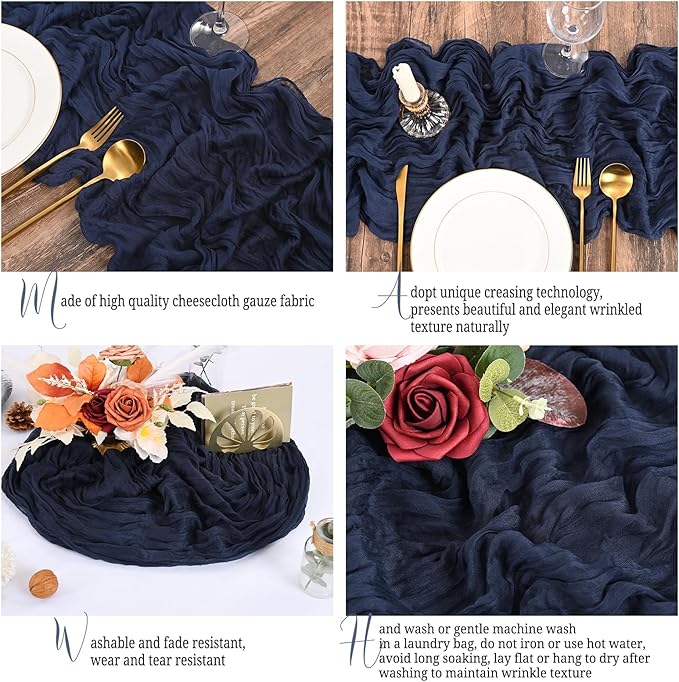 25 Pack Navy Blue Table Runners 17 x 108inch Cheesecloth Table Runner Boho Gauze Table Runner Rustic Sheer Fabric Cheese Cloth Table Runners for Wedding Party Bridal Shower Farmhouse Home Decor