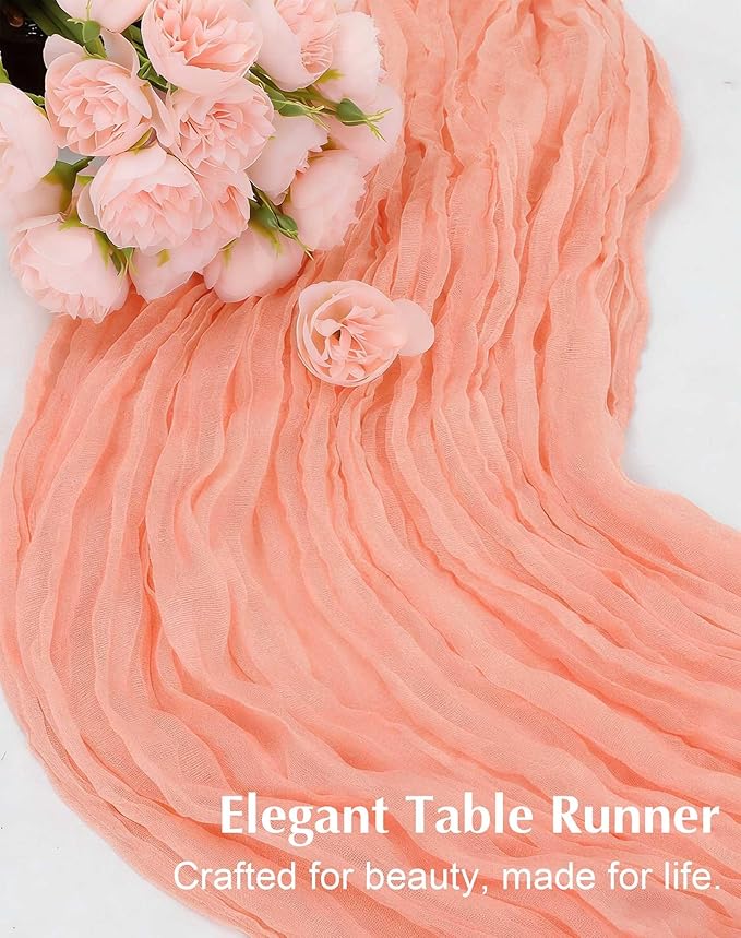 Coral Cheesecloth Table Runner 21x120 Inch Gauze Table Runners Reusable Polyester 10ft Boho Rustic Cheese Cloth Table Runner for Wedding Party Baby Shower Birthday