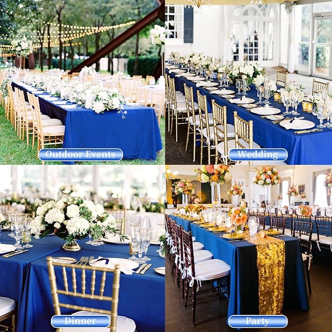 Showgeous 4 Pack Royal Blue Tablecloth 60 x 126 Inch, Rectangle Tablecloth for 8 Foot Table, Stain and Wrinkle Resistant Washable Polyester Table Cloth Cover for Wedding Dining Table Buffet Parties
