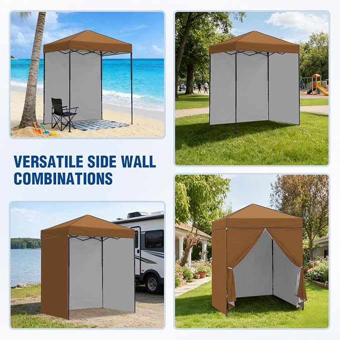 6x4 Pop Up Canopy Tent with Four Wall Panels, Instant Portable Beach Canopy, Outdoor Tent with Carry Bag for Camping, Sports, Tailgating, Events, Khaki