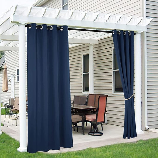 RYB HOME 2 Panels Outdoor Curtains for Patio Waterproof Block Sunlight Thermal Insulated Privacy Assured Thick Outside Curtains for Porch, Gazebo, Pool, W52 x L90, Navy Blue
