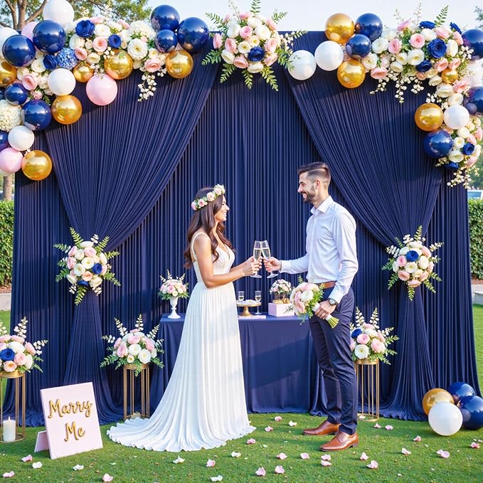 10x10 Navy Blue Backdrop Curtain for Parties Wrinkle Free Photo Curtains Backdrop Drapes Fabric Decoration for Wedding Birthday Party Baby Shower 5ft x 10ft,2 Panels