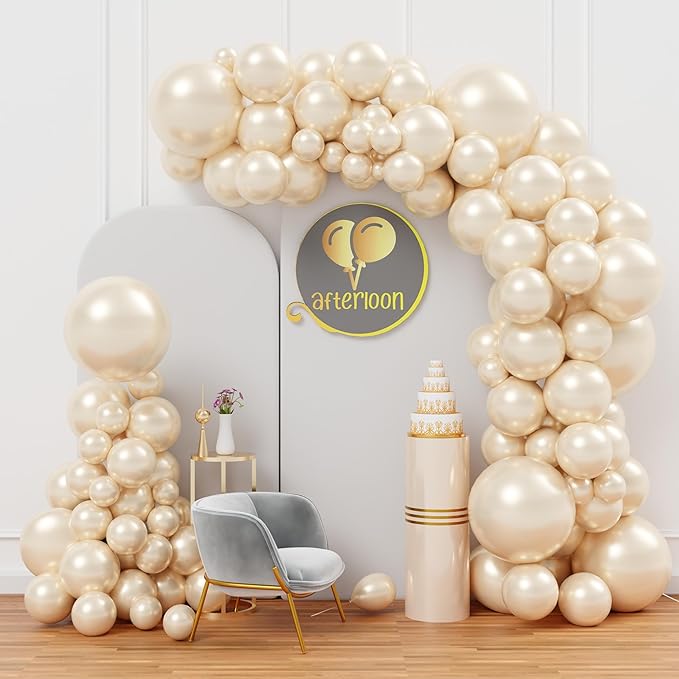 AFTERLOON® Biodegradable Balloons 116pcs Pearl White Ivory Double Stuffed Balloon Different Size 5/10/12/18 Inch Garland Arch kit for Wedding Bride to be Engagement Bridal Shower Birthday Baby Party