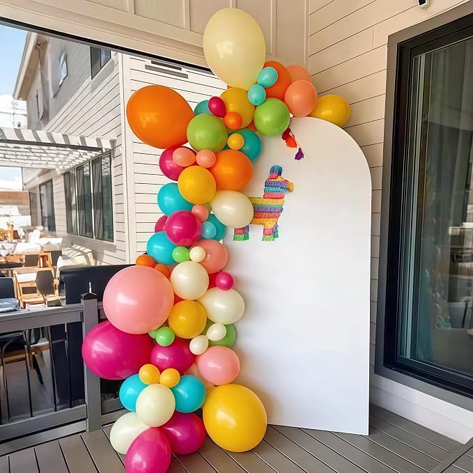 Multicolor Summer Balloon Arch Kit, Assorted Color Blue Purple Orange Green Pink Gold Birght Rainbow Balloon Garland, Colorful Neon Balloons for Kids Hawaiian Tropical Pool Birthday Party Decorations