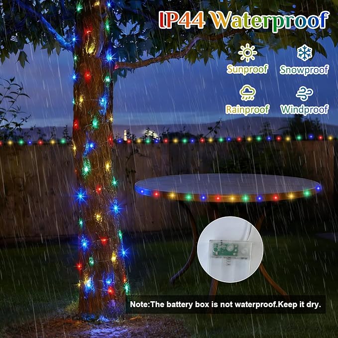 QITONG Multicolor Fairy Lights Battery Operated, 6 Pack Each 16ft 50 LED Outdoor String Lights, Silver Wire Mini Twinkle Light Indoor