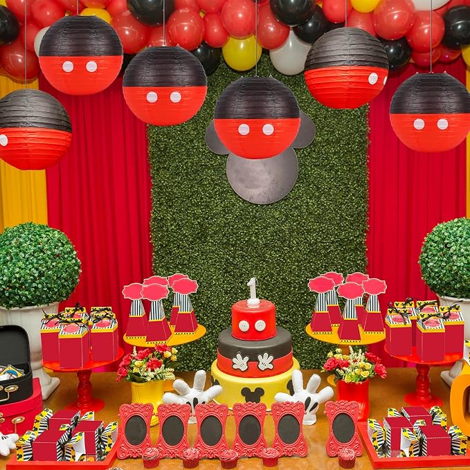 6PCS Mouse Themed Party Decorations 11 3/4” Paper Lanterns Hanging Design - Ideal for Back to School Classroom Decor, Kids’ Birthday & Cartoon Themed Party Supplies