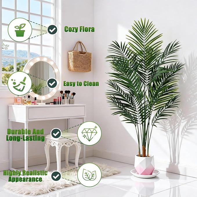5ft Artificial Palm Tree Indoor, Large Fake Tropical Areca Palm with 13 Trunks, Tall Faux Floor Plants for Indoor Living Rooms Offices Bedroom Home Decor